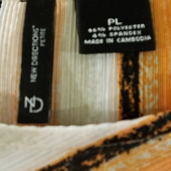 New Directions Petite Top Tangerine Black Green Stripe Blouse Large Petite - Picture 3 of 8